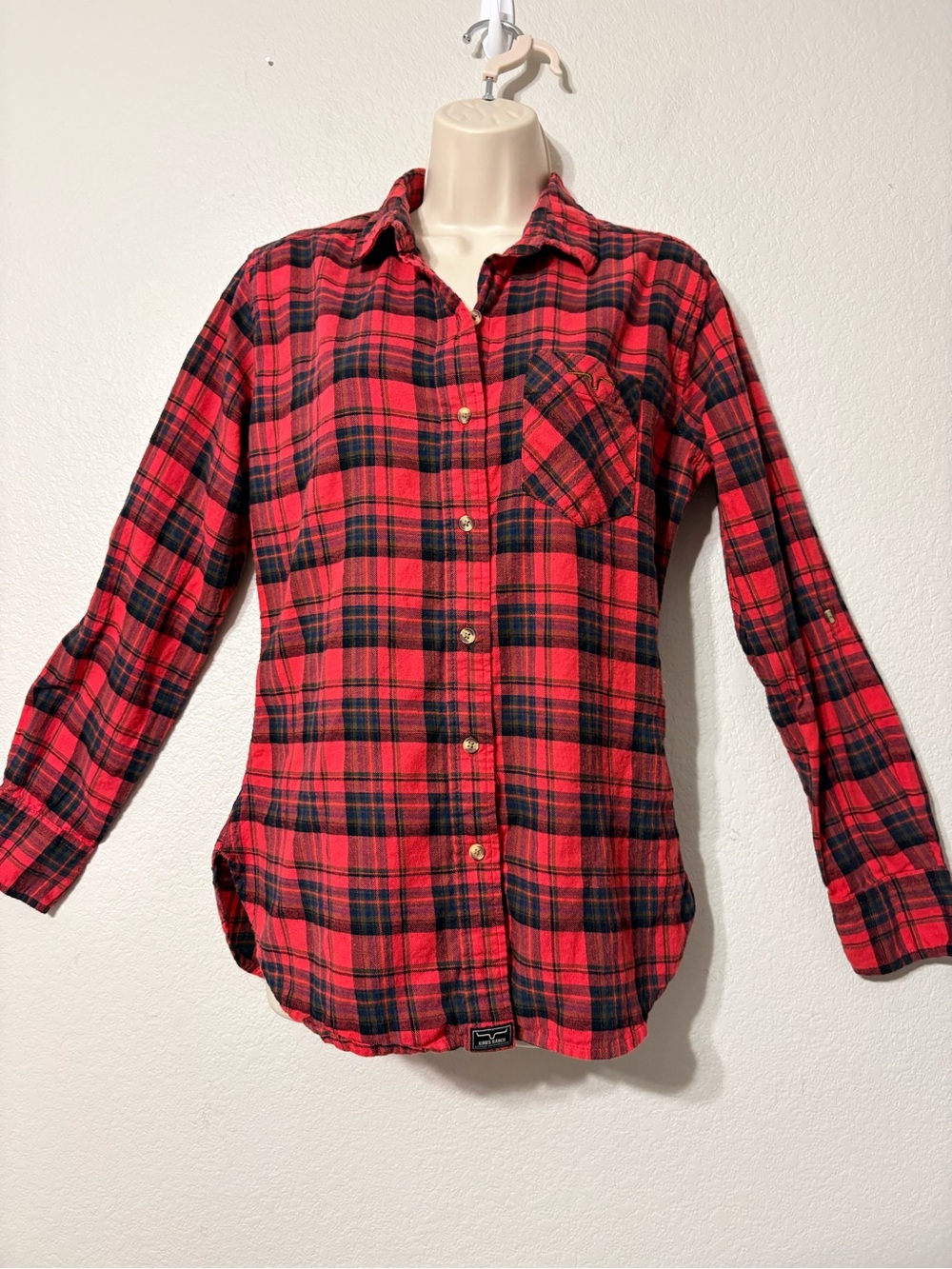 Kimes Ranch Soft Brushed Cotton Red and Green Plaid Button-Up Western Shirt L